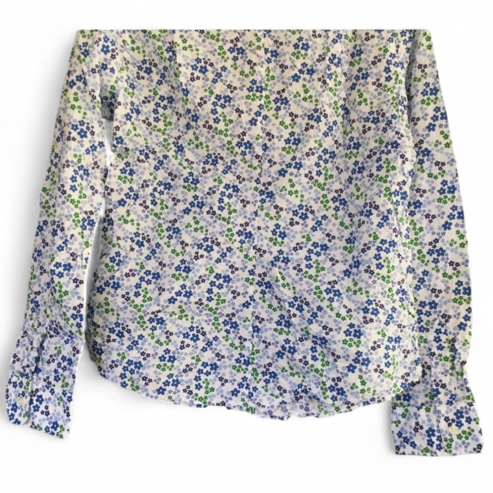 Frank & Eileen Blue and White Berry Crinkle Cotton Floral Button Down Shirt - Picture 7 of 8